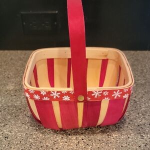 Red and Tan Woven Basket with Snowflake Trim